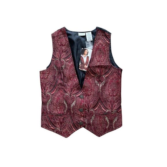 Vintage 90s White Stag Paisley Button-Down Vest – Maroon & Black, NWT, Size Medi - Picture 1 of 5